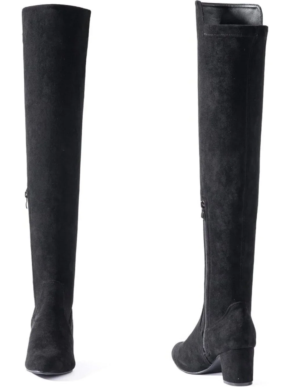 Stylish Over the Knee Suede Boots - Black Thigh High, Chunky 2